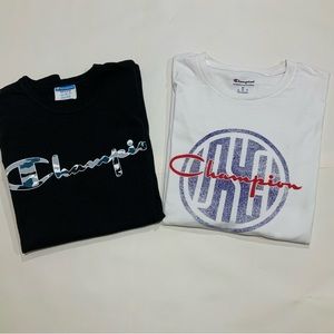 Two Champion Short-Sleeve T-Shirts (Unisex) - Medium (Black and White)